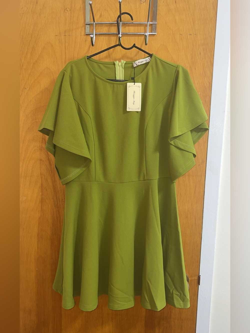 Kongyu Amy Women’s Flutter Sleeve Fit & Flare Dress Size 2XL Green Casual